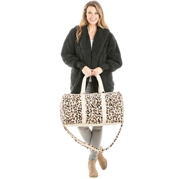 Katydid Cream Leopard Faux Fur Weekender Bag With Matching Crossbody Strap - Picture 1 of 15